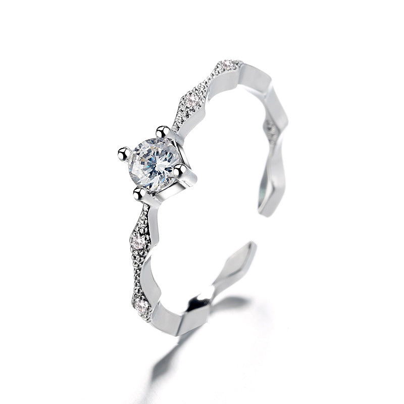 Women Copper Open Adjustable Ring Rhombus Diamond Zircon Accent Cold Wind Design 4mm Zircon Stone Everyday Wear