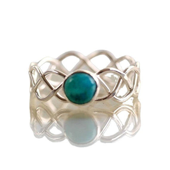 Copper Turquoise Ring With Diamond Inlay And Rope Design Twisted Band Ring With Geometric Detail 6 7 8 9 10 In Style