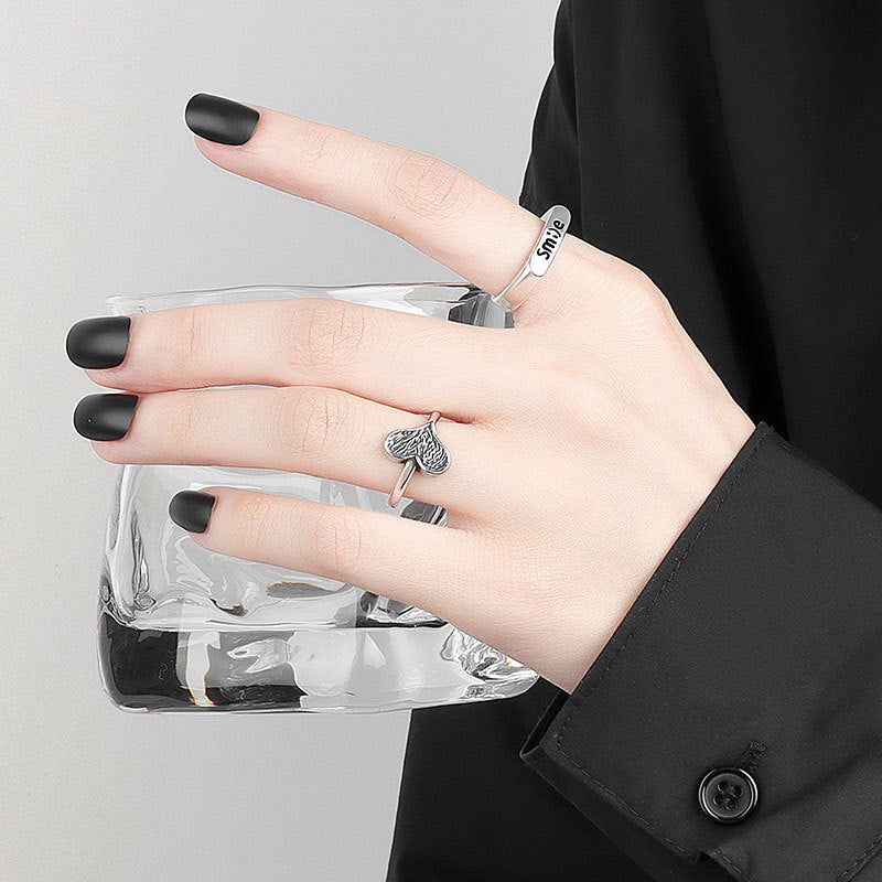 Womens Heart Ring Adjustable Opening Copper Ring Electroplated Silver Exquisite Fashionable Vintage Heart Ring