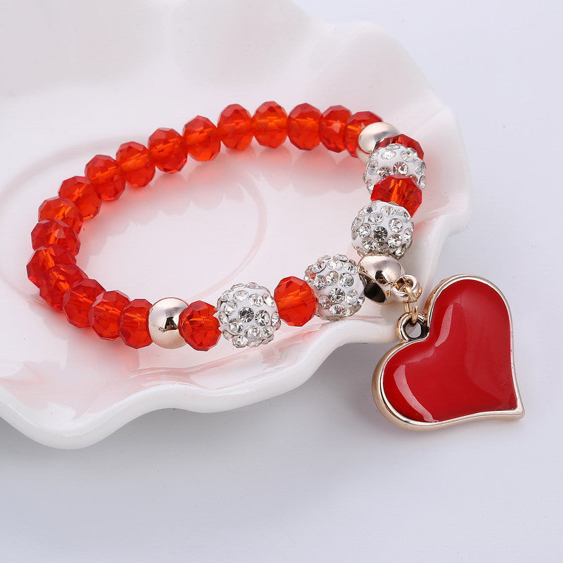 Crystal Heart Bracelet With Love Pendant Korean Design Alloy Inlay Sweet Jewelry Individually Packed Gift Chic