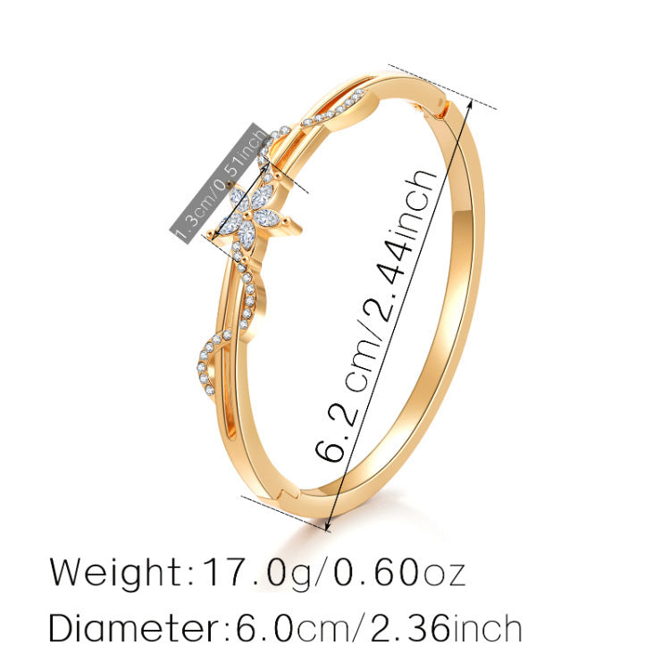 Womens Diamond Studded Bracelet Rhinestone Alloy Flower Design Electroplated Jewelry Elegant Accessory For Daily Wear