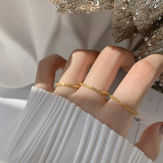 Geometric Titanium Steel Ring With Sparkling Chain Electroplated Design For Women Jewelry Elegant Accessory Gift
