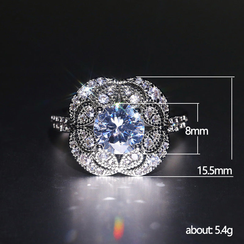 Flower Zircon Ring Copper White Gold Plated Ethnic Jewelry For Engagement Wedding Anniversary Gift For You Now
