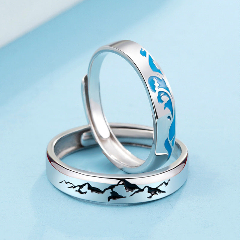 925 Sterling Silver Wave Design Couple Rings Epoxy Finish Matching Promise Bands For Him And Her For Every Day