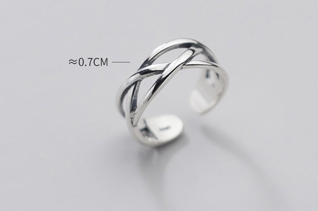 Adjustable Sterling Silver Ring Vintage Cross Line Design
