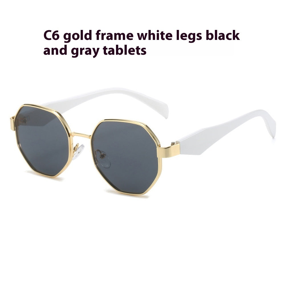 Womens Polygonal Sunglasses Large Rim Metal Frame Sun Glasses For Fashion Travel And Sun Protection Elegant Minimalist