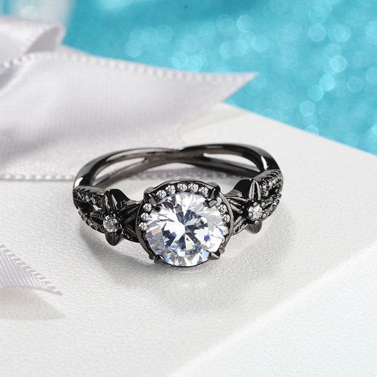 Womens Black Gold Tone Ring With White Stone Copper Fashion Jewelry For Daily Wear And Special Occasions Sleek Look