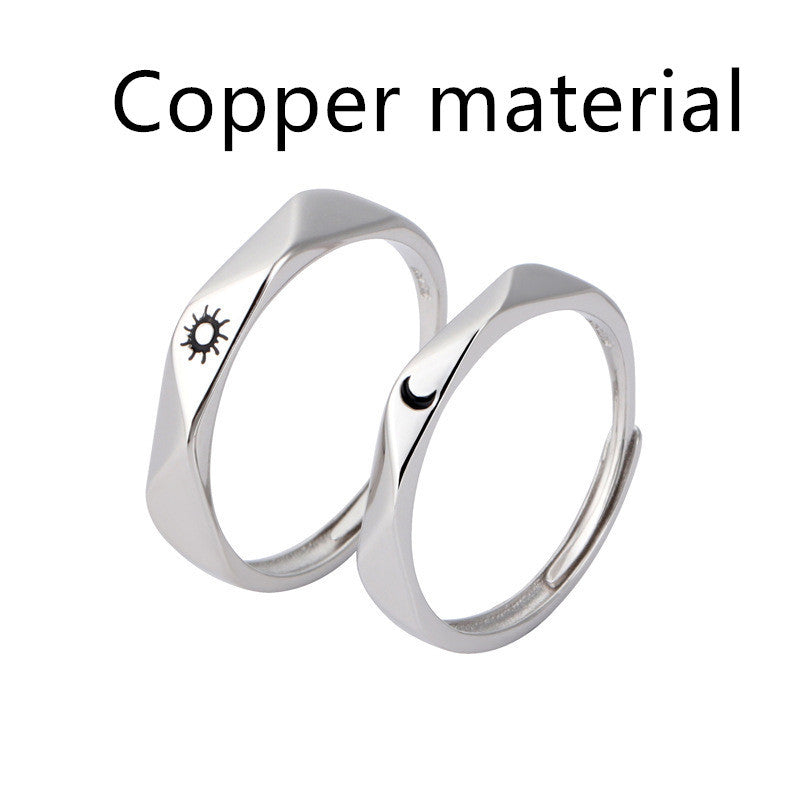 Women's S925 Sterling Silver Moon Sun Ring Adjustable Opening Korean Style Dainty Elegant Fine Jewelry Gift