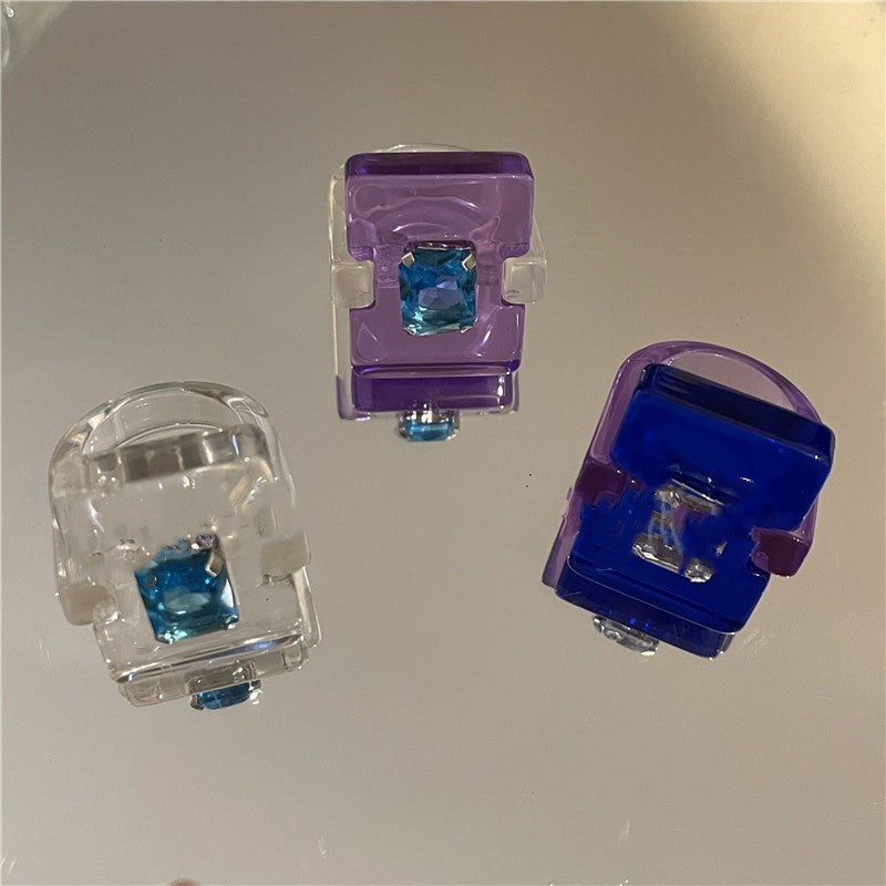 Womens Acrylic Square Ring Geometric Gemstone Fashion Statement European American Design Versatile Jewelry Accessory