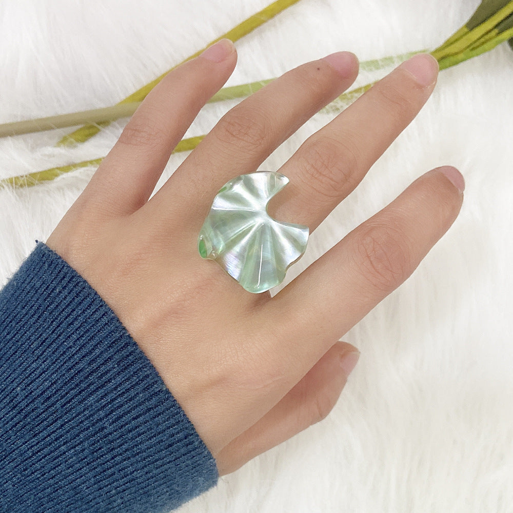 Transparent Resin Shell Ruffle Ring Set 2 Piece for Women Alloy Jewelry Unisex Style Elegant Daily Wear Choice