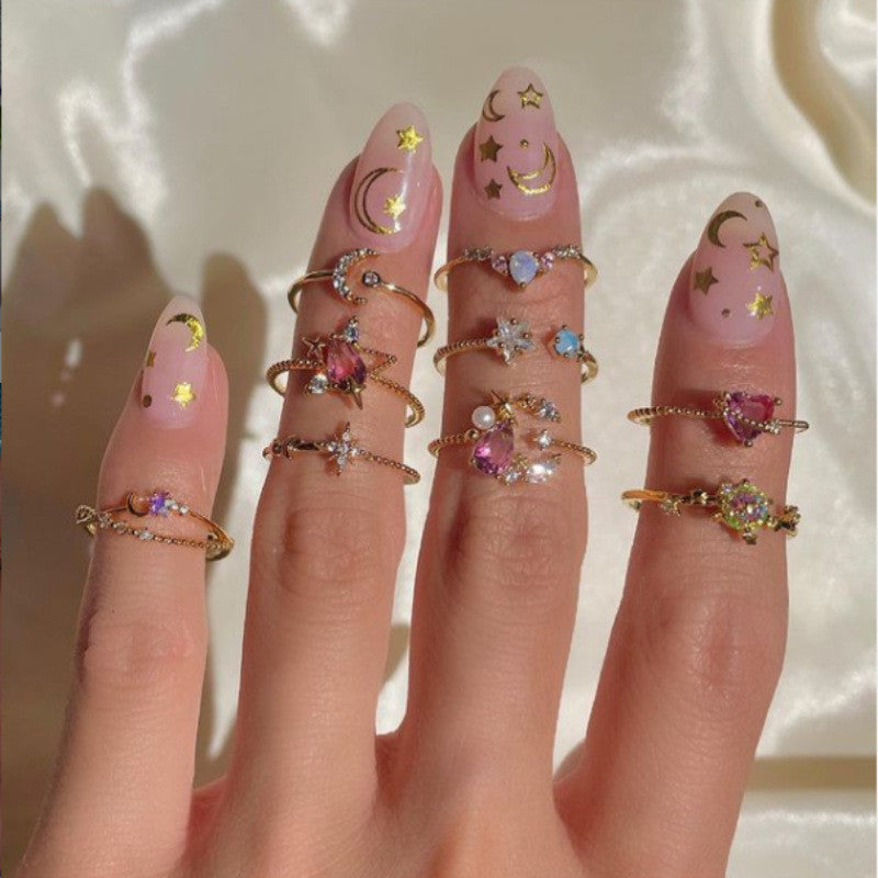 Women Zircon Star Moon Ring In 18K Gold Color Fashion Jewelry For Everyday Wear Elegant Trendy Accessory That Shines