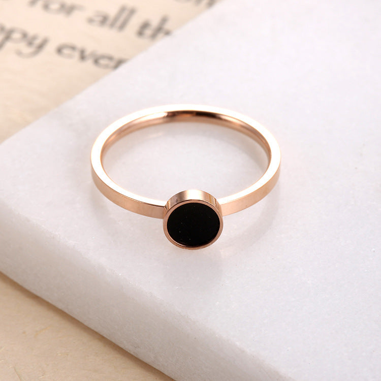 Rose Gold Titanium Couple Ring Set With Black Shell Pattern