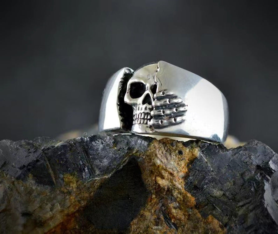Mens Skull Ring Zinc Alloy Retro Punk Motorcycle Biker Jewelry Gift For Men Skull Design Durable Accessory Pro