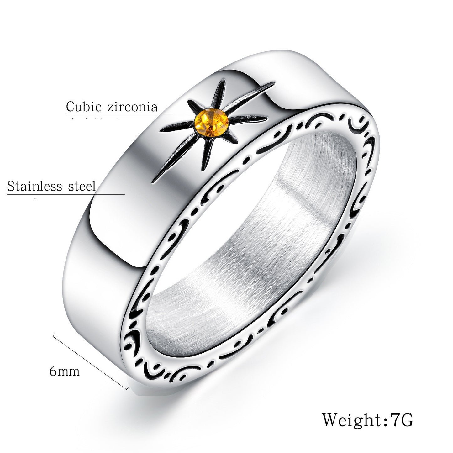 Mens Retro Sun Titanium Steel Ring Geometry Korean Style Stainless Jewelry Minimal Mens Ring With Korean Style