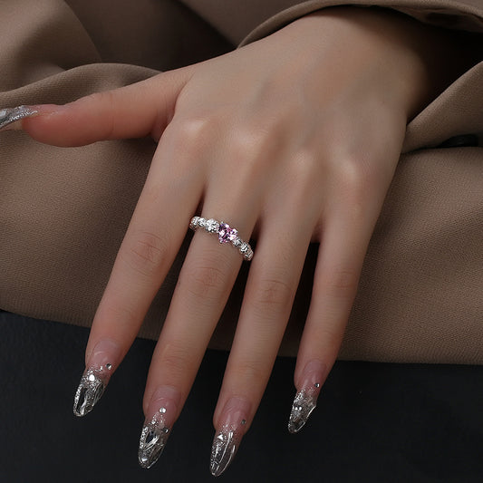 Womens Copper Zircon Ring Electroplated White Gold Simple Design Fashion Band Jewelry Gift Sparkle Finish Glow