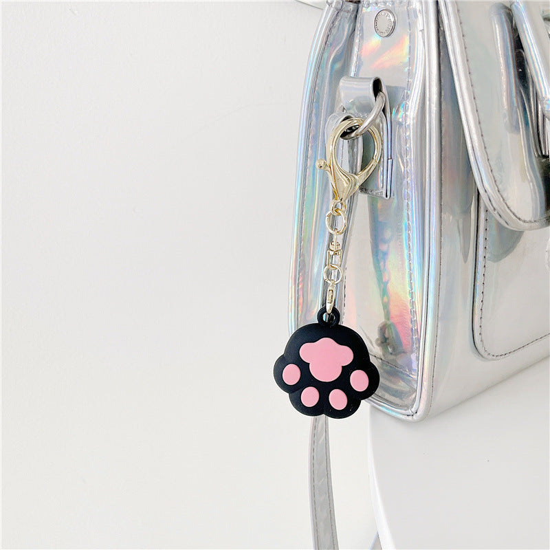 Cat Paw Keychain Silicone Case For Locator Anti Lost Cover With Hanging Ring Soft TPU Protection In Pink White Black