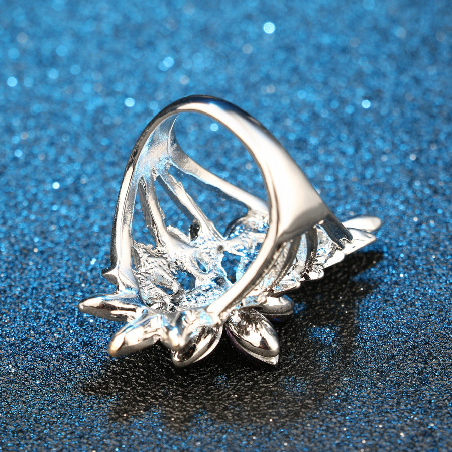 Vintage Crystal Flower Diamond Ring Exaggerated Index Finger Jewelry For Women Fashion Statement Accessory Now