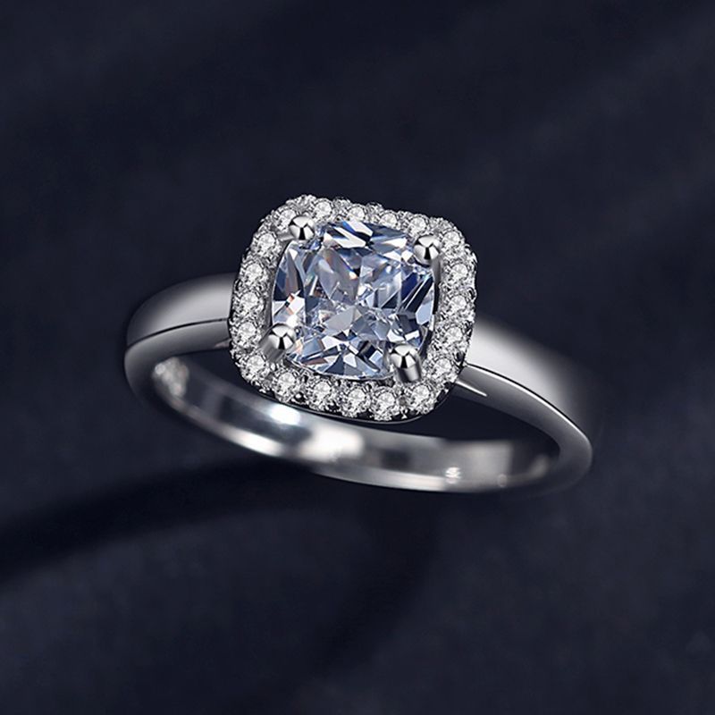 Womens 925 Sterling Silver Ring With 1 Carat Imitation Diamond Rhombus Micro Inlay Design Individually Packed Fashion