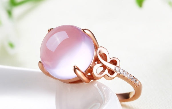 Womens Adjustable Butterfly Rings Rose Gold Pink Crystals Bow White Copper Alloy Inlaid Gemstones Jewelry Gift