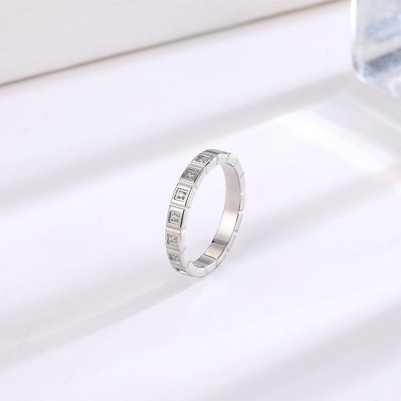 Womens Simple Elegant Square Gang Drill Titanium Steel Ring Hypoallergenic Electroplated Finish For Women Size 6 7 8 9