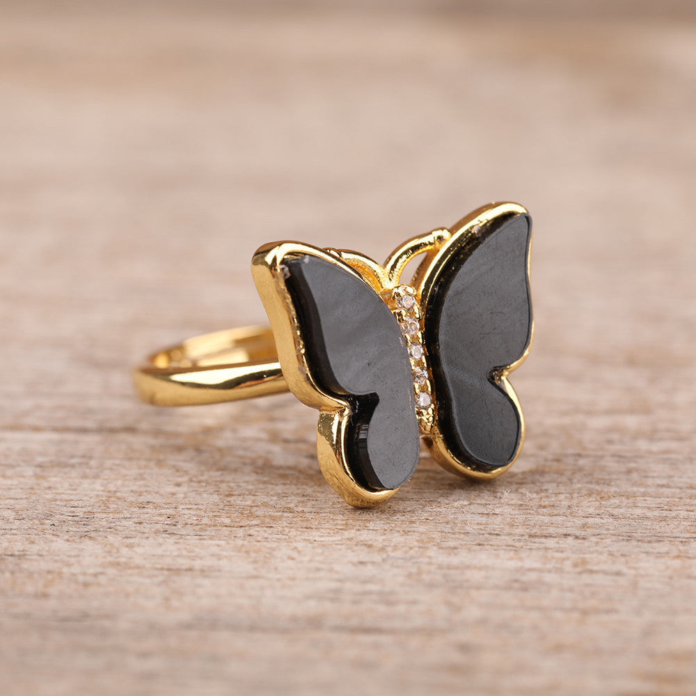 Rotatable Butterfly Ring with Enamel and Natural Stone Gift