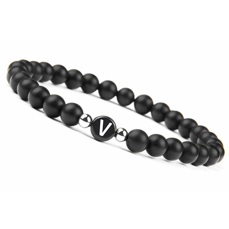 Initial Letter Bracelet for Women and Girls Silver Beaded Jewelry with Frosted Agate Beads Couple Style Fashion