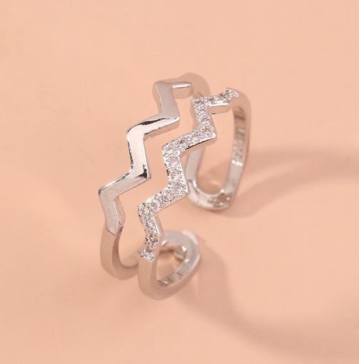 Adjustable Copper Geometric Ring With Micropaved White Zircons Unisex Gift For Weddings Travel And Jewelry Gift