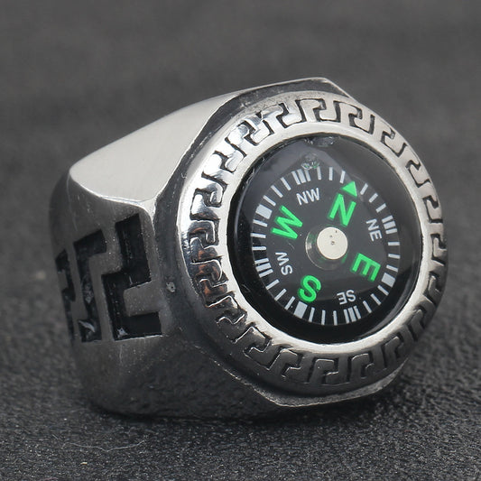 Personalized Mens Compass Ring Titanium Steel Engraved