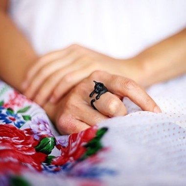 Cartoon Cat Ring With Long Tail Animal Design Alloy Jewelry Bronze Silver Black Gift For Her Cute Cat Lover Gift Idea