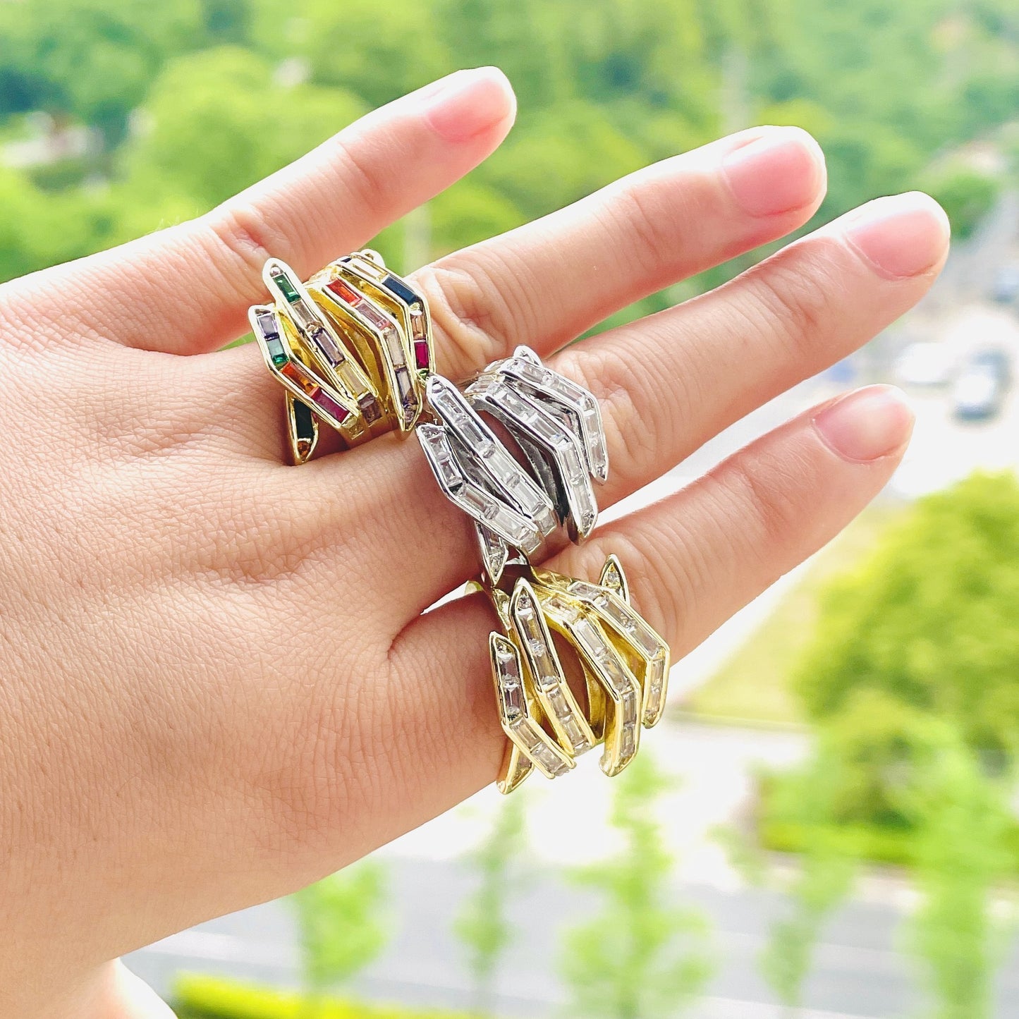 Personalized Square Zircon Ring For Women Adjustable Copper Microinlaid Jewelry Silver White Stone Fine Quality