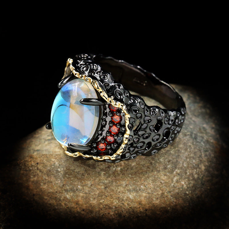 Womens Retro Exaggerated Braided Ring With Rhinestones Jewelry Statement Accessory for Fashion Everyday Glam Accessory