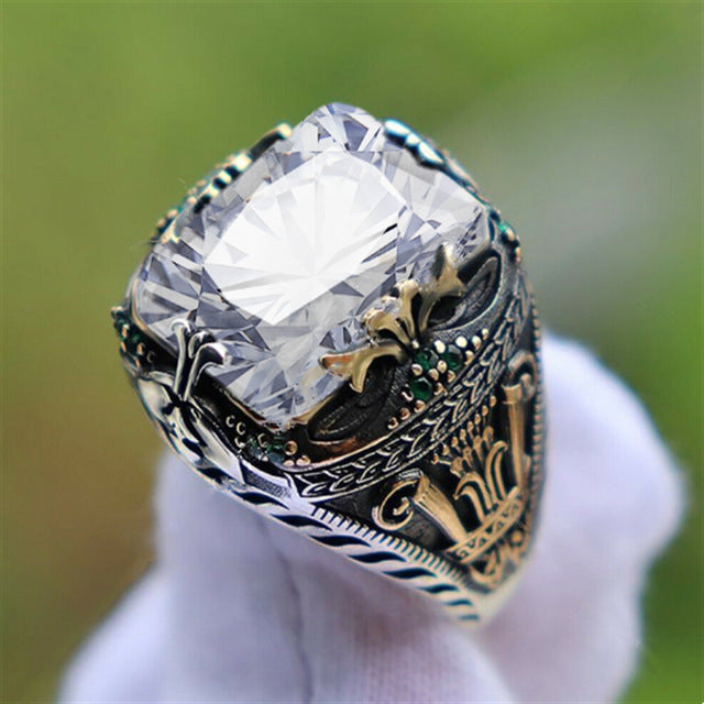 Mens Copper Ring With Emerald Gemstone Inlaid Retro Design Jewelry For Men Durable Luxury Accessory High Quality