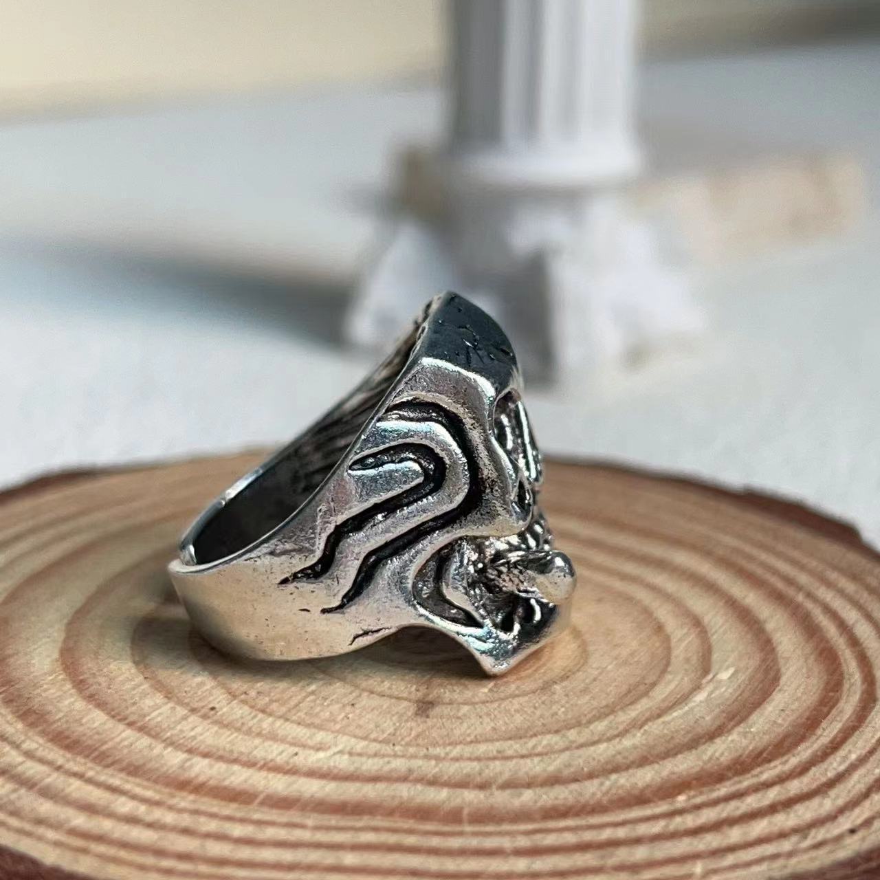 Men Skull Ring Handmade Gothic Open Mouth Zinc Alloy Ring European American Fashion Gift Unique Statement Ring