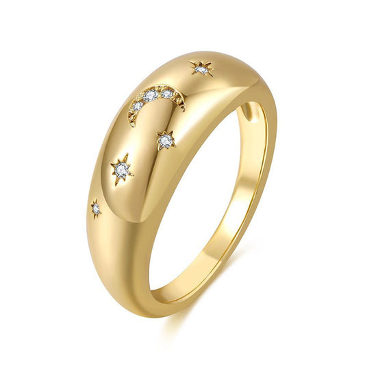 Gold Plated Zircon Ring For Women With Geometric Inlay Durable Fashion Jewelry Hypoallergenic Copper Base Shine