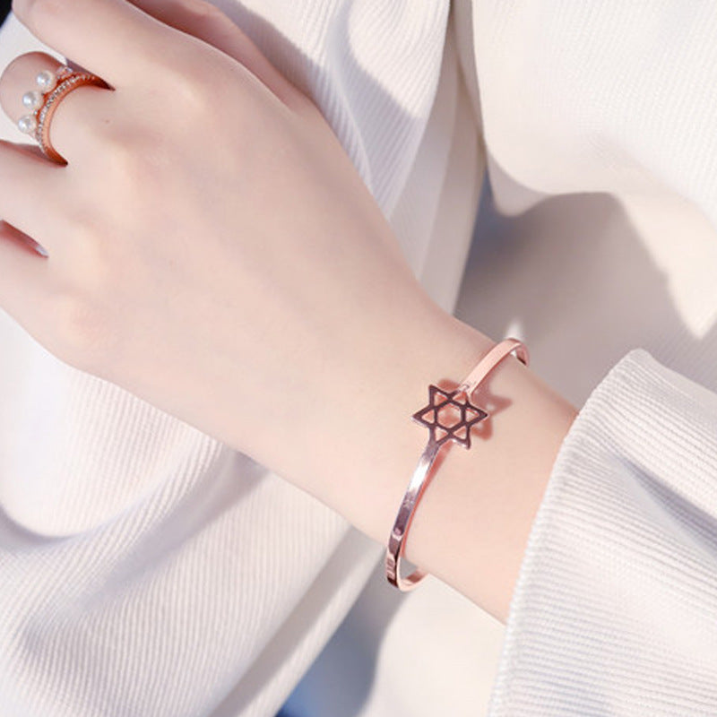 Six Pointed Star Bracelets Adjustable Opening Design Fashion Jewelry Simple Couple Gifts Gold Silver Rose Gold