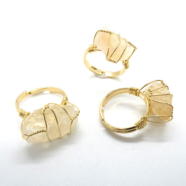 Womens Amethyst Gold Plated Winding Ring Crystal Geometric