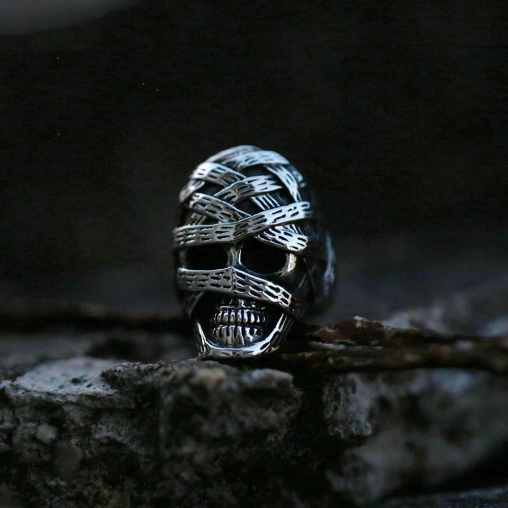 Men's Vintage Titanium Steel Ring Engraved Skeleton Design Durable Gift for Him Fashion Jewelry Classic Everyday Style