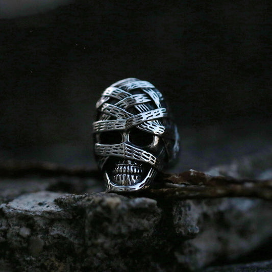 Men's Vintage Titanium Steel Ring Engraved Skeleton Design Durable Gift for Him Fashion Jewelry Classic Everyday Style