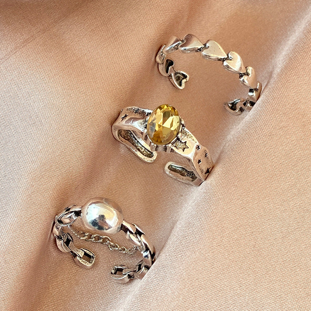 Geometric Joint Ring Set 3 Piece Alloy Electroplated Rings European Style Fashion Jewelry For Women Collection