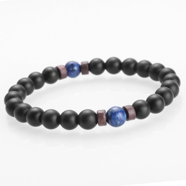 Unisex Volcanic Stone Beaded Bracelet With Alloy Inlay Gemstone Accent Fashion Jewelry Gift For Men MatteBlack