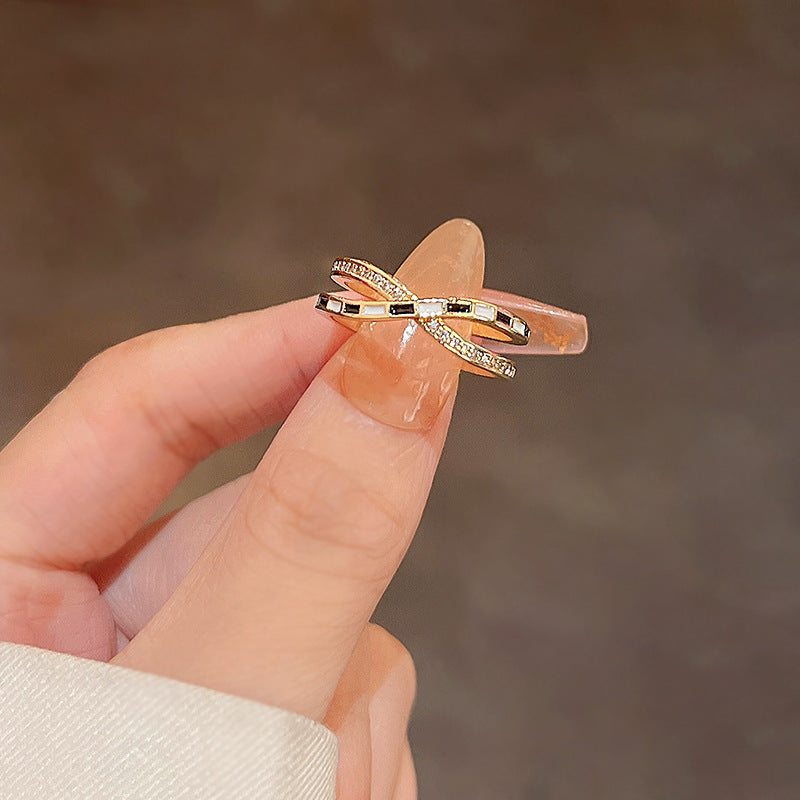 Elegant PearlWhite Ring Geometric Copper Band Electroplated White Gold Gemstone Inlay Gift For Her Korean Style