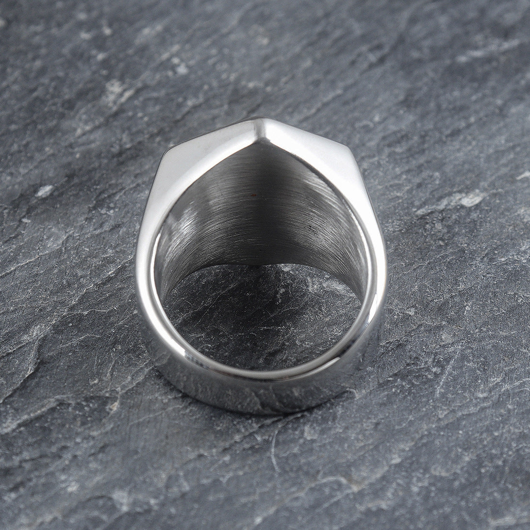 Handcrafted Stainless Steel Ring Hexagonal Vegvisir Ring and Valknut Rune Ring Fashion Statement Ring for Women High Polish Retro Black Finish