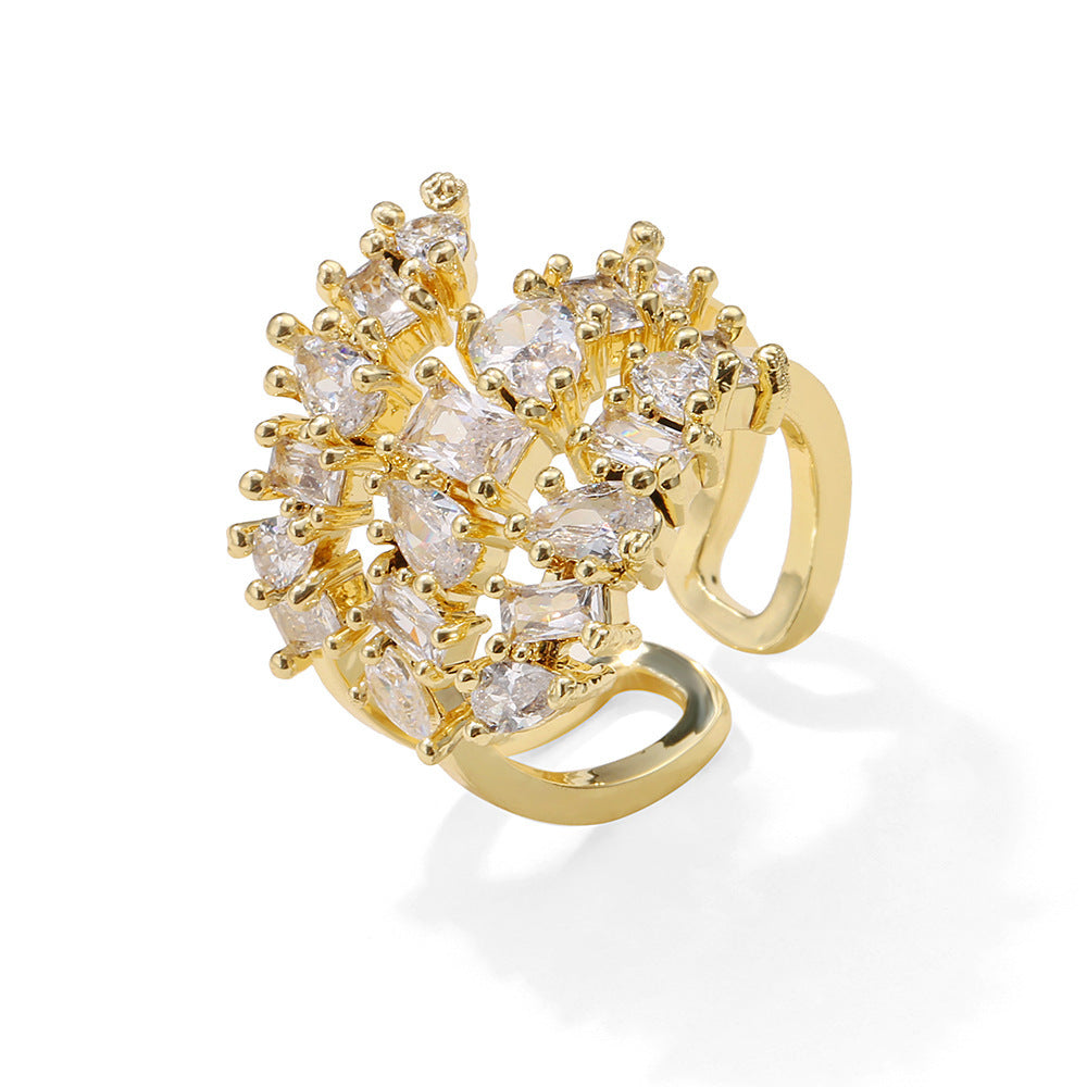 Women's Fashion Retro Temperament Inlaid Geometric Zircon Ring