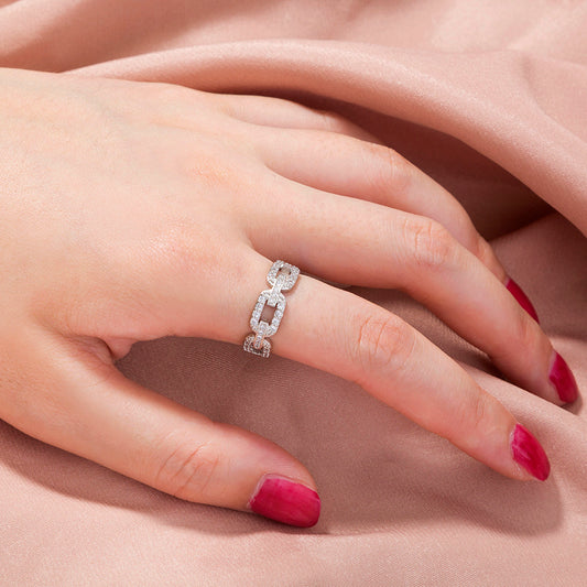 Sparkling Zirconia Cuban Chain Ring Adjustable Statement Jewelry For Parties And Nightlife Occasions Partytime