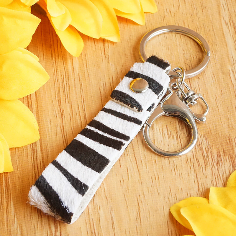 Leather Animal Print Keychain With Handmade Electroplated Finish Handbag Pendant And Car Key Accessory Style Collection