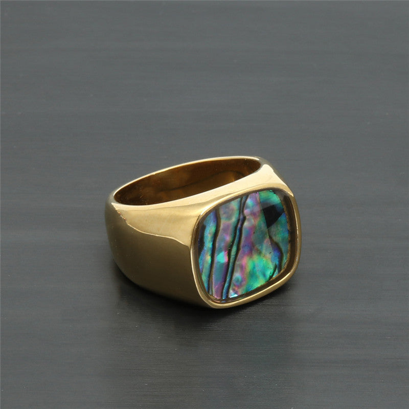 Unisex Titanium Steel Ring With Colorful Shell Square Design Gold Band Fashion Statement Ring For Women 8 9 10