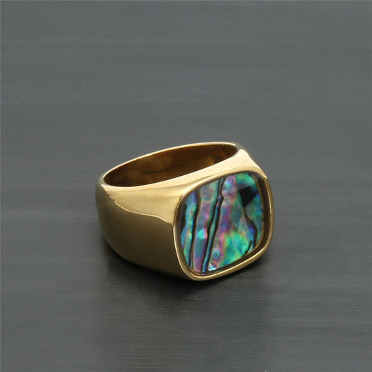 Unisex Titanium Steel Ring With Colorful Shell Square Design Gold Band Fashion Statement Ring For Women 8 9 10