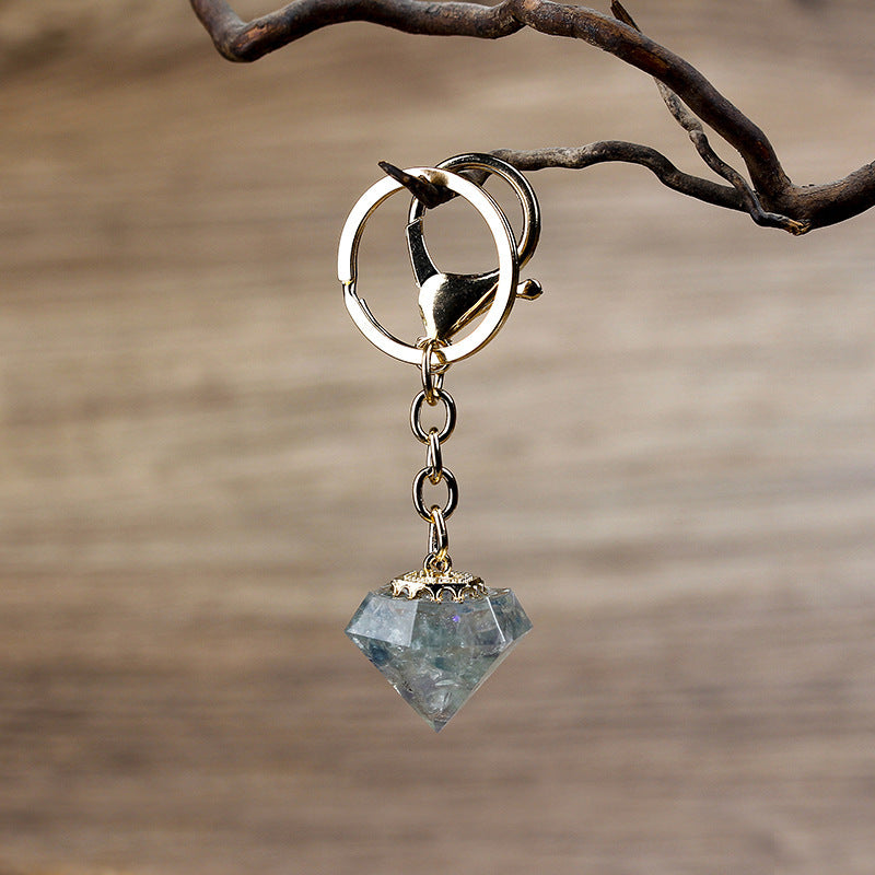 Crystal Gravel Resin Keychain Pendant Modern Design With Tapered Point Handcrafted Natural Stone Accessory Kit