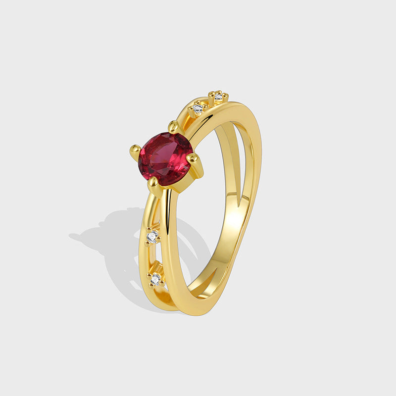 Red Zircon Ring Geometric Copper Electroplated Fashion Jewelry for Women Dainty Elegant Ring For Everyday Wear