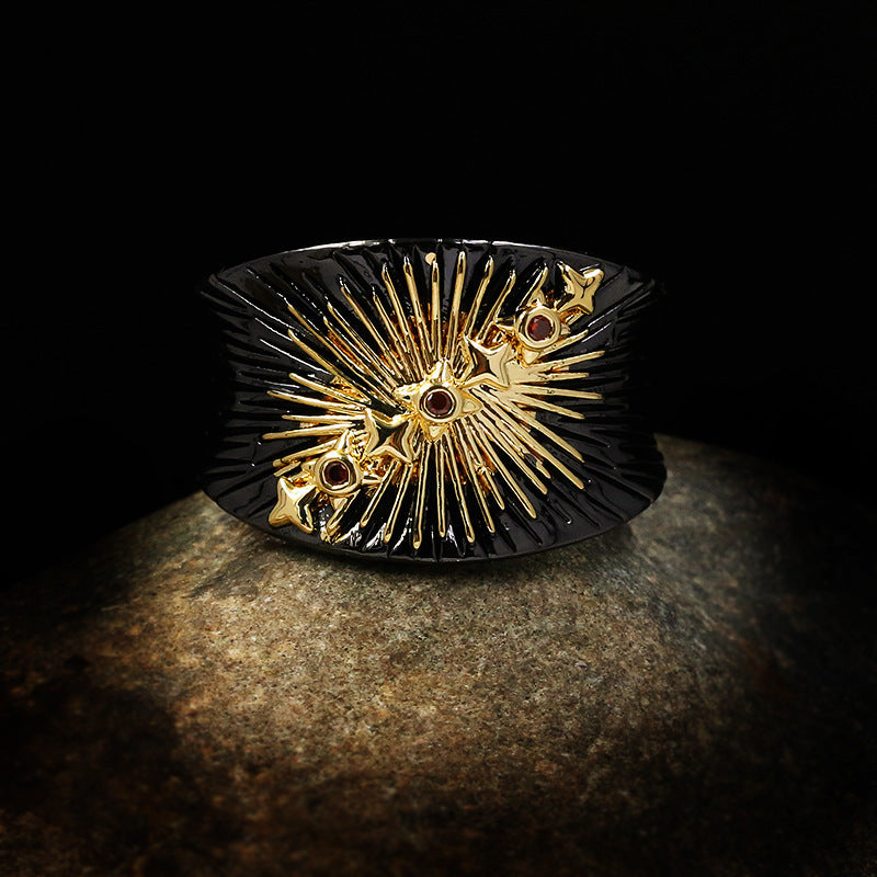 Womens Two Tone Black Gold Ring Brass Plated Inlaid Gemstones Jewellery Fashionable Elegant Durable Daily Wear